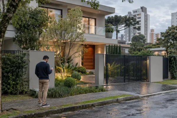 Casa e edifícios residenciais em Curitiba após a chuva